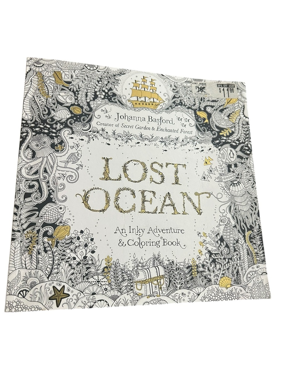 NEW Johanna Basford Lost Ocean Coloring Book - White & Gold Accent